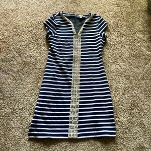 Hatley knit dress Navy and White size large EUC